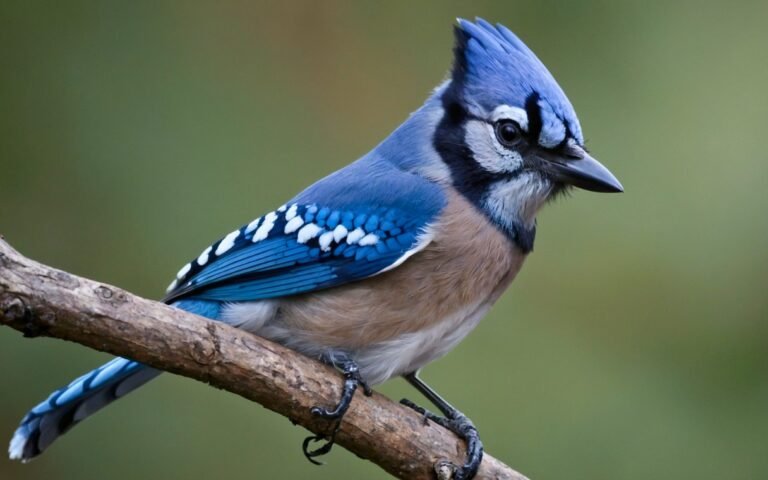 Close-up of a Steller’s Jay perched on a branch.