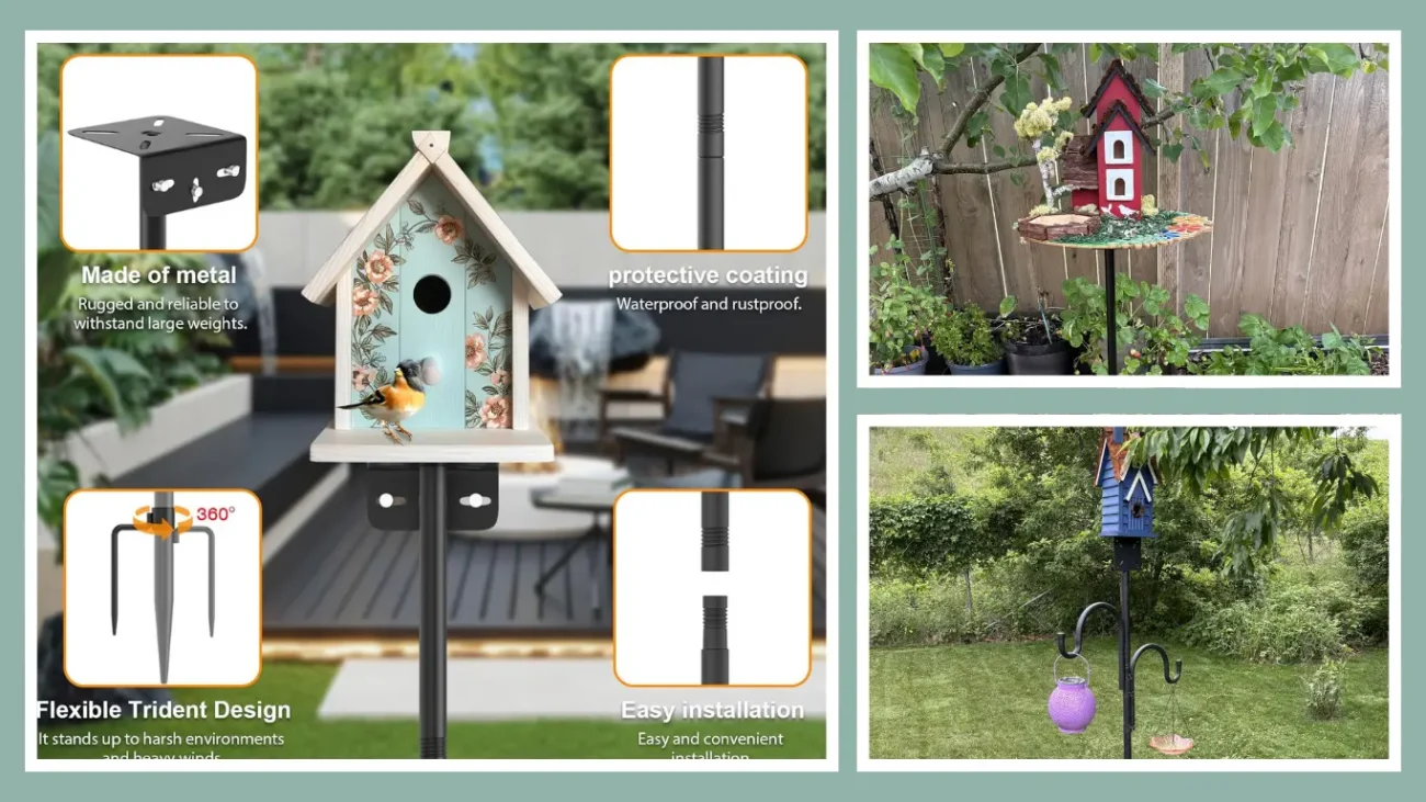 AHRLHR 2-Pack 80-Inch Adjustable Bird Feeder Pole – Dual-Use for Feeders & Birdhouses