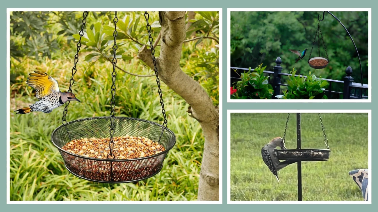 FLINTER Hanging Bird Feeder Tray – Metal Mesh Platform