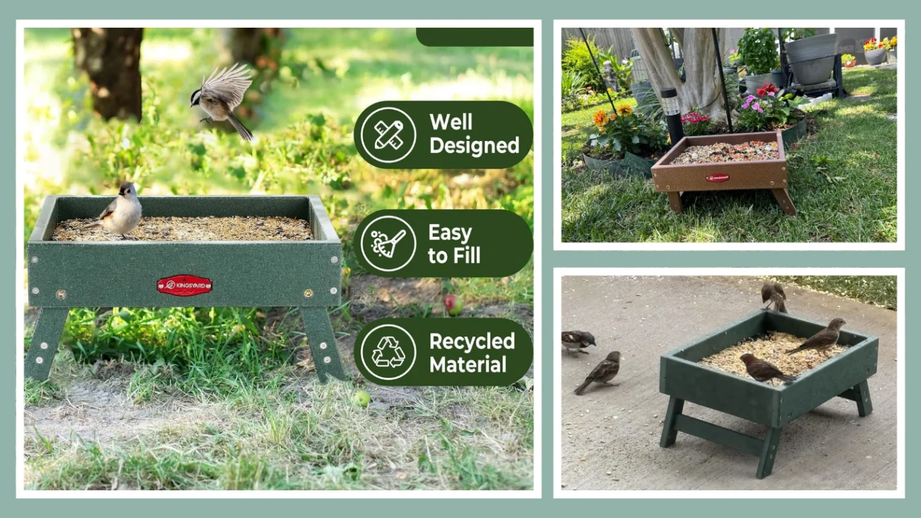 Kingsyard Ground Platform Bird Feeder – 5 lb Capacity, Recycled Plastic