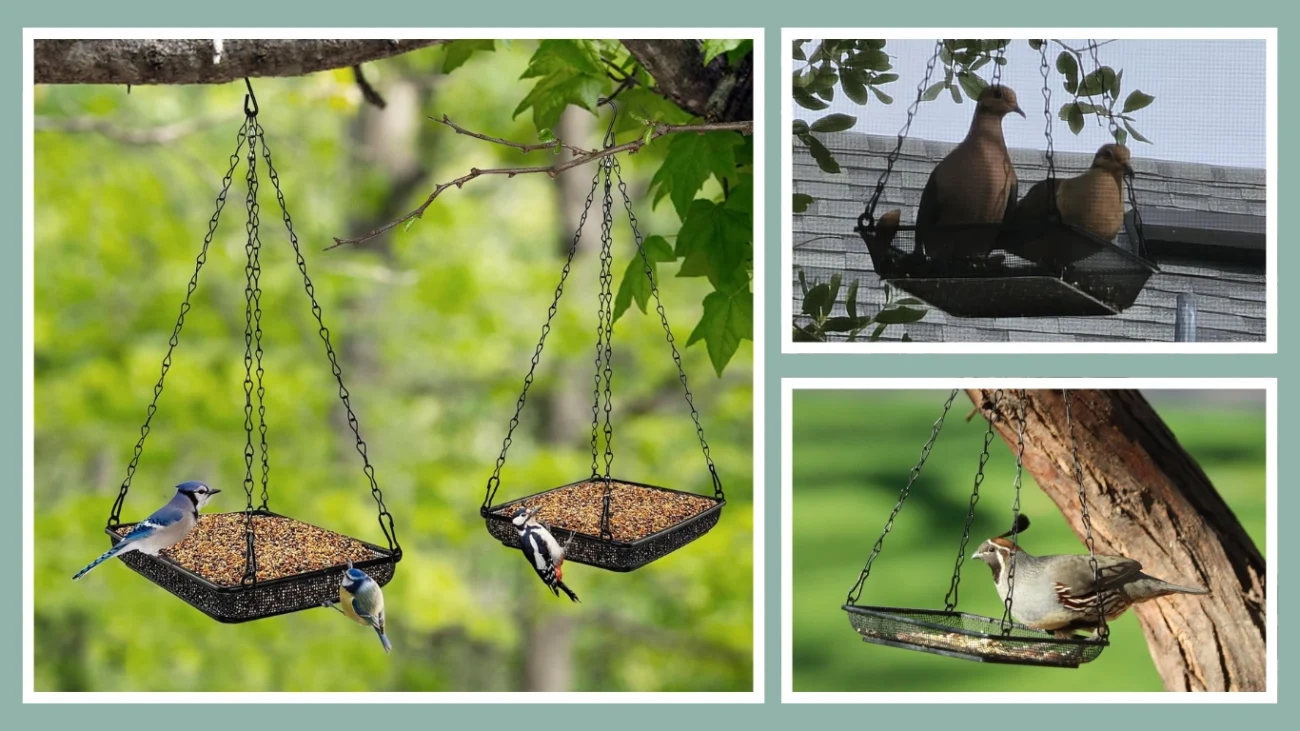MIXXIDEA Hanging Bird Feeder Tray – 6.9 Metal Mesh Platform