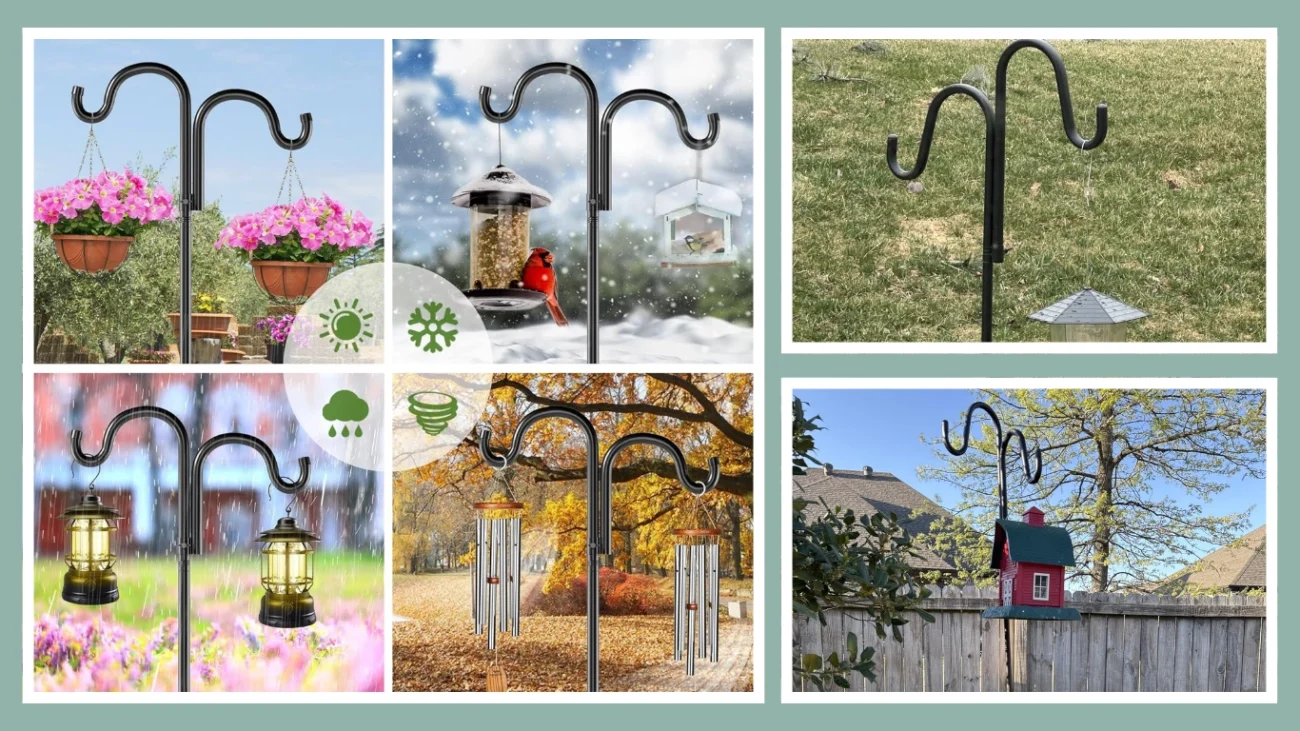 Surprizo 76 Double Shepherd Hooks – Heavy Duty Adjustable Bird Feeder Poles (2 Pack)