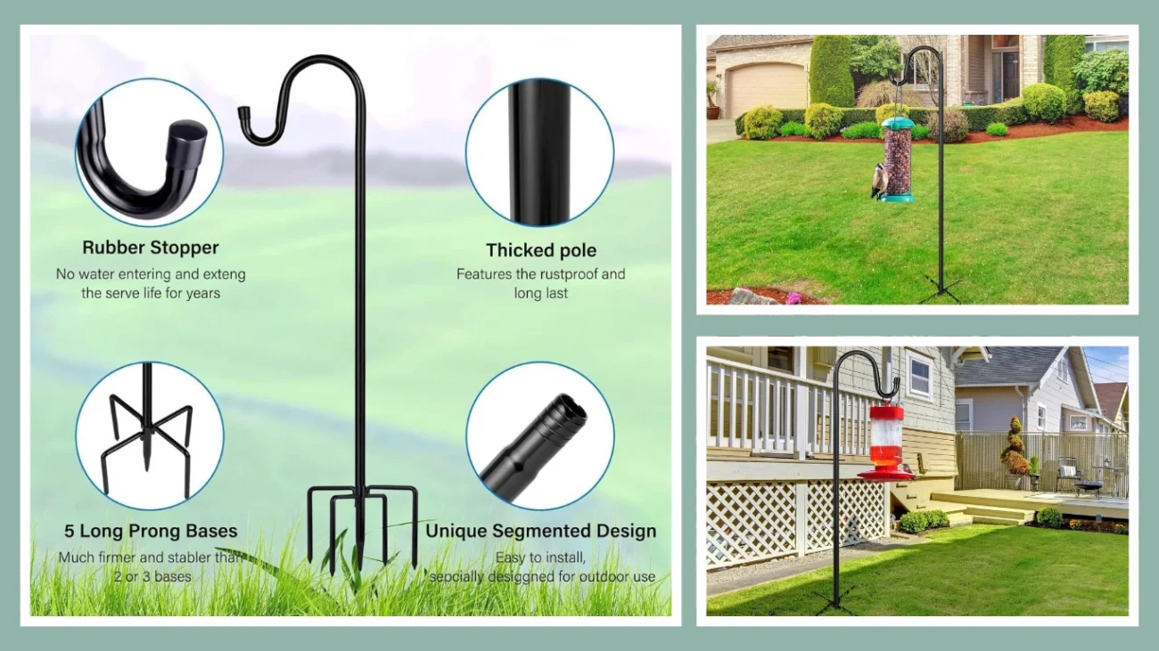 ToyHotels 62" Shepherd Hook – Bird Feeder Pole with 5-Prong Base