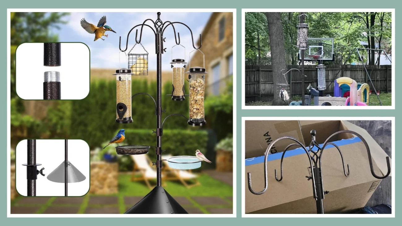 YINGYM 94 6-Hook Bird Feeding Station Kit – With Squirrel Baffle, Mesh Tray & Water Bowl