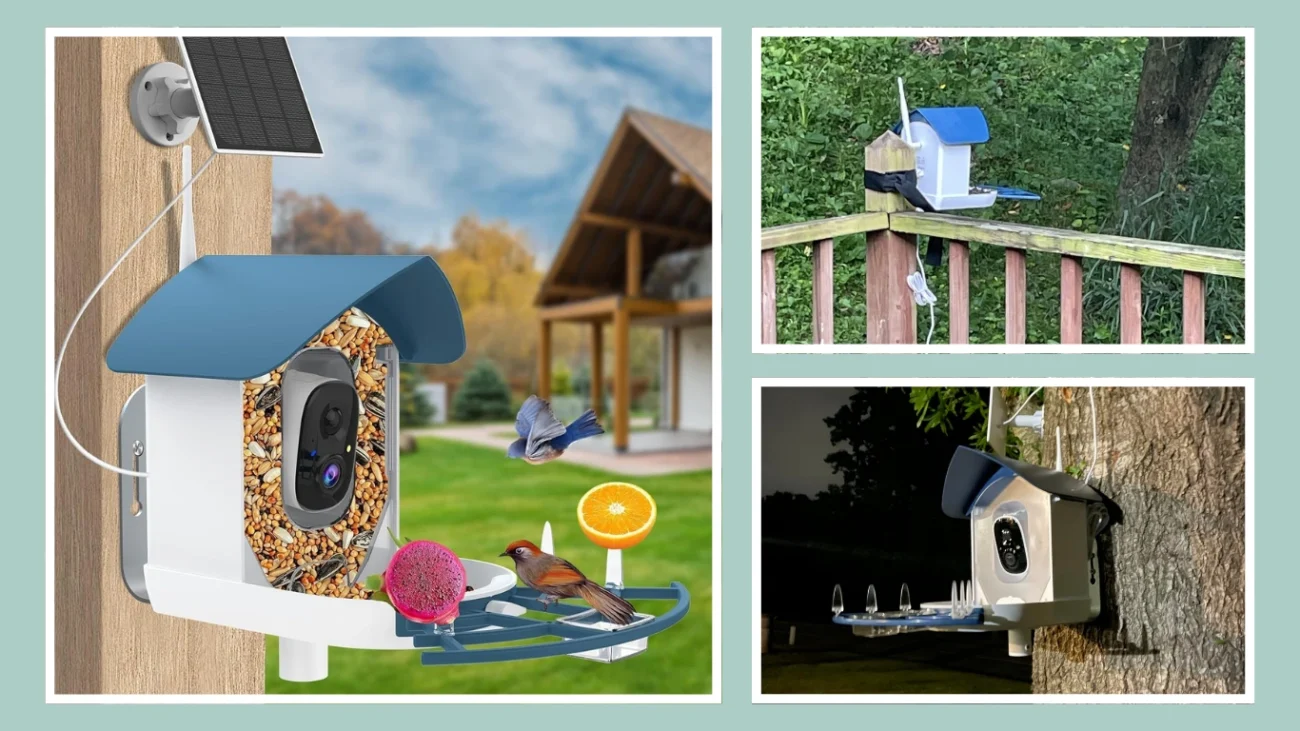 Bird Feeder with Camera, Navy Blue