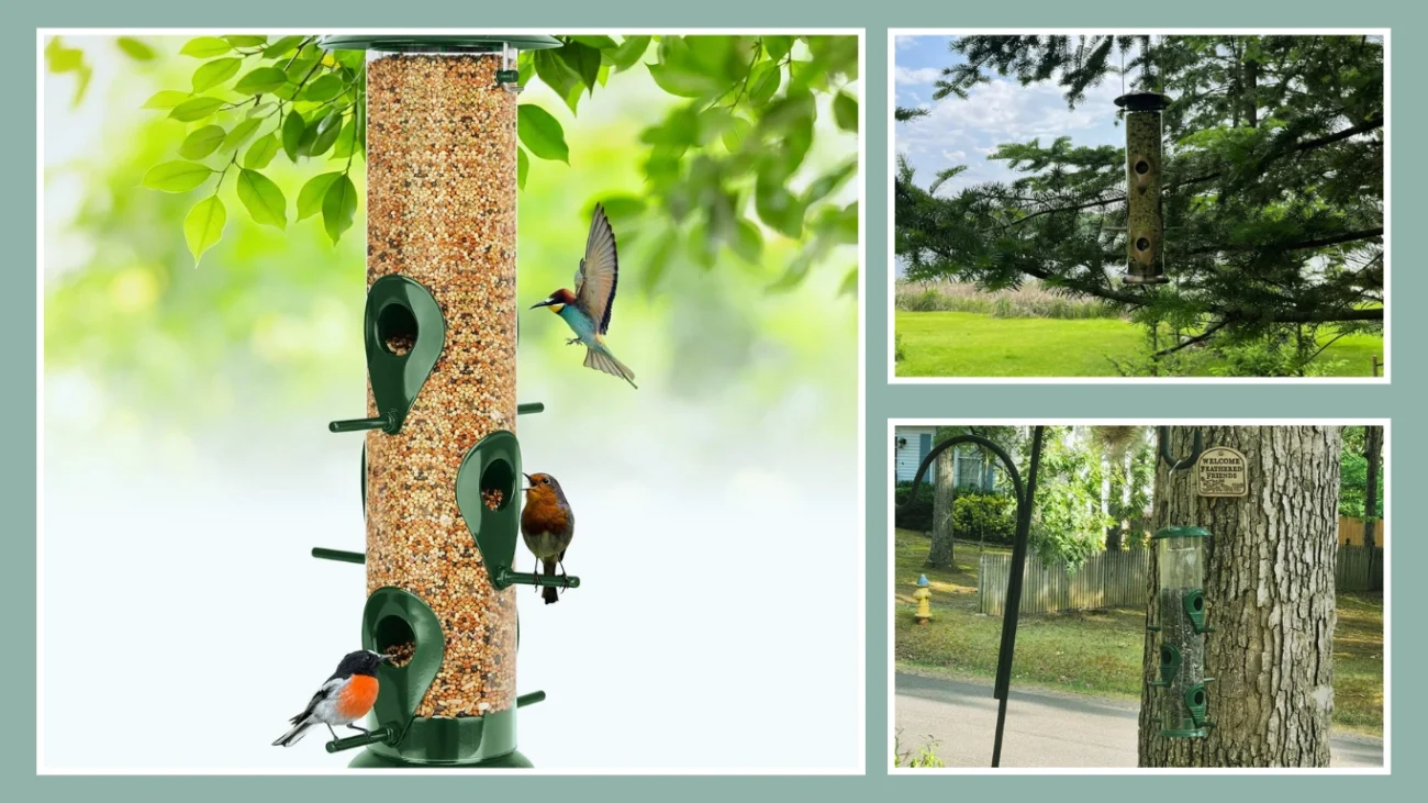 FEED GARDEN Metal Tube Bird Feeder (13″, 6-Port)