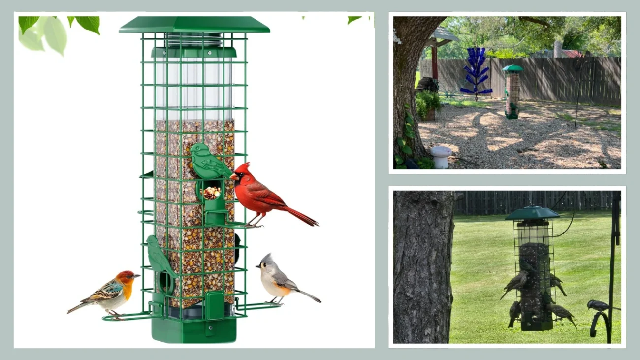 GAINSEN 3-Lb Weight-Activated Squirrel-Proof Hanging Feeder (4 ports, Green)