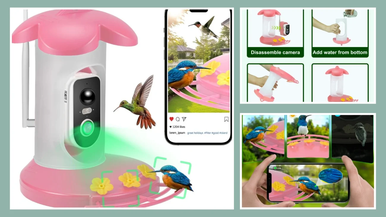 Hummingbird Feeder with 2.4G WiFi Camera (2K Live Stream)