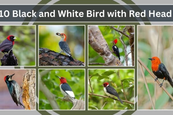 10 Black and White Bird with Red Head