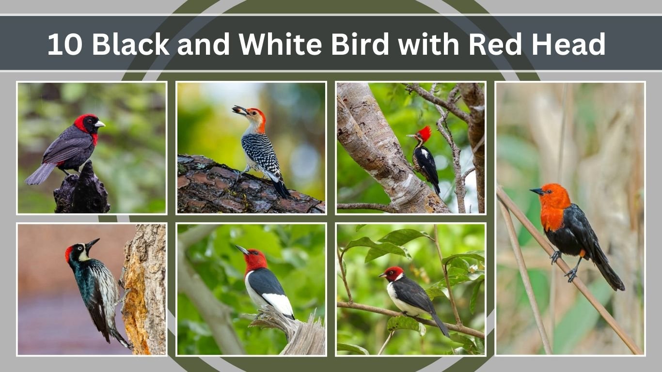 10 Black and White Bird with Red Head