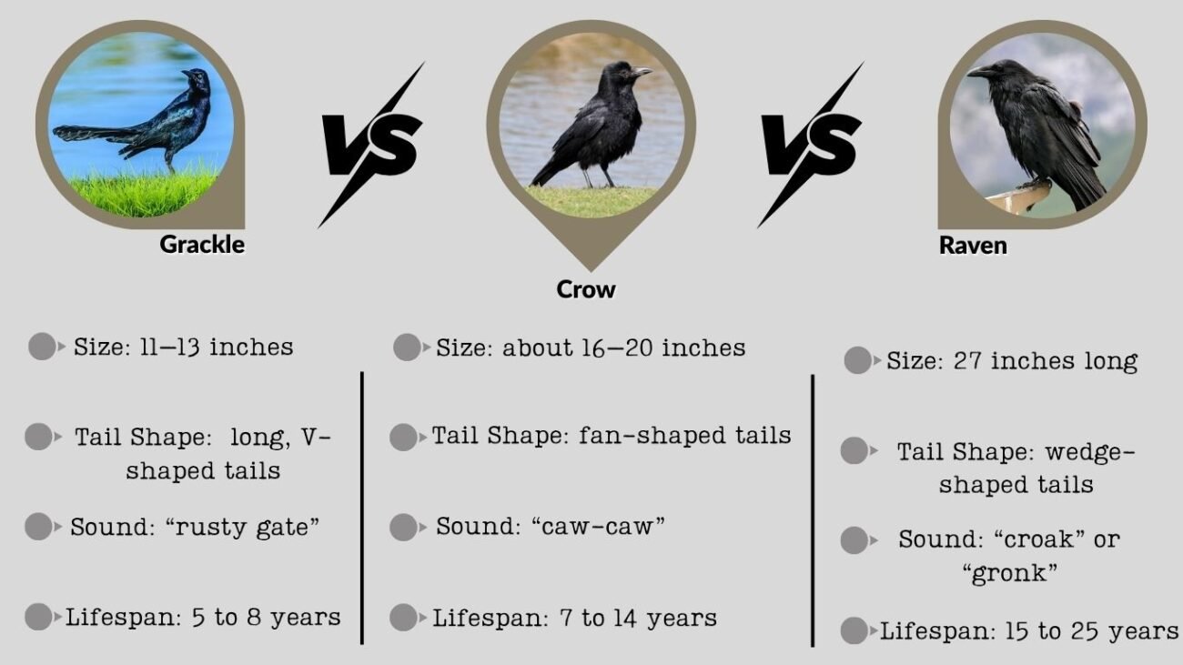 10 Key Differences Between Grackle, Crow, and Raven
