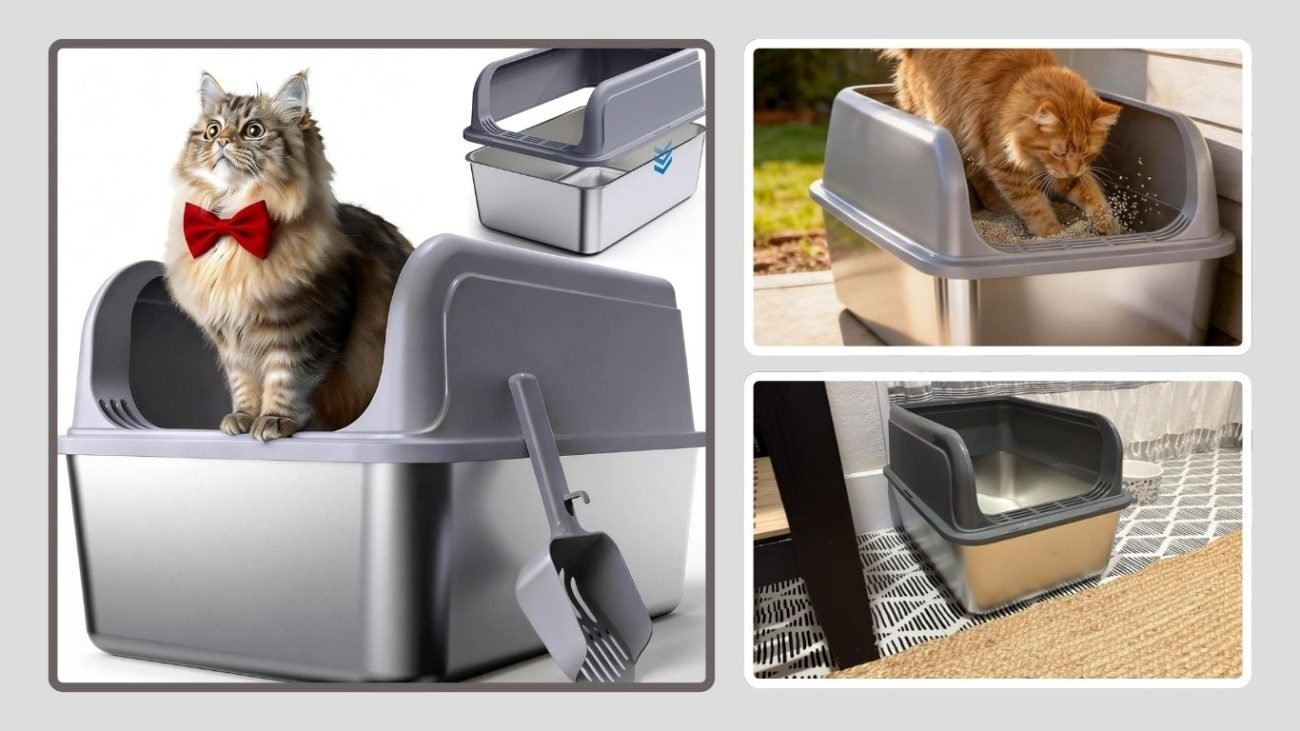 Powools Stainless Steel Self-Cleaning Style Litter Box