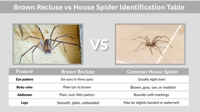 Brown Recluse vs House Spider Identification Table