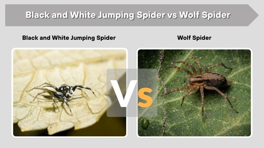 Black and White Jumping Spider vs Wolf Spider