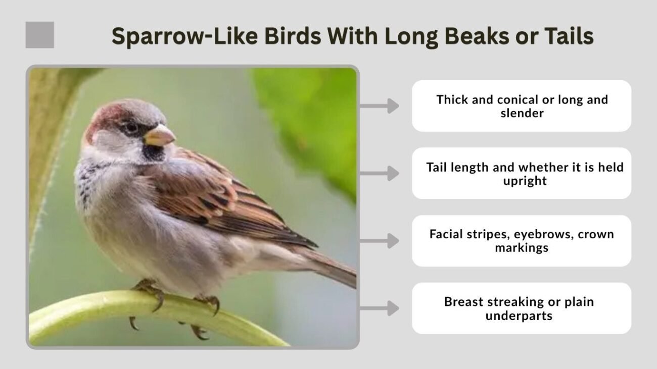 Sparrow-Like Birds With Long Beaks or Tails
